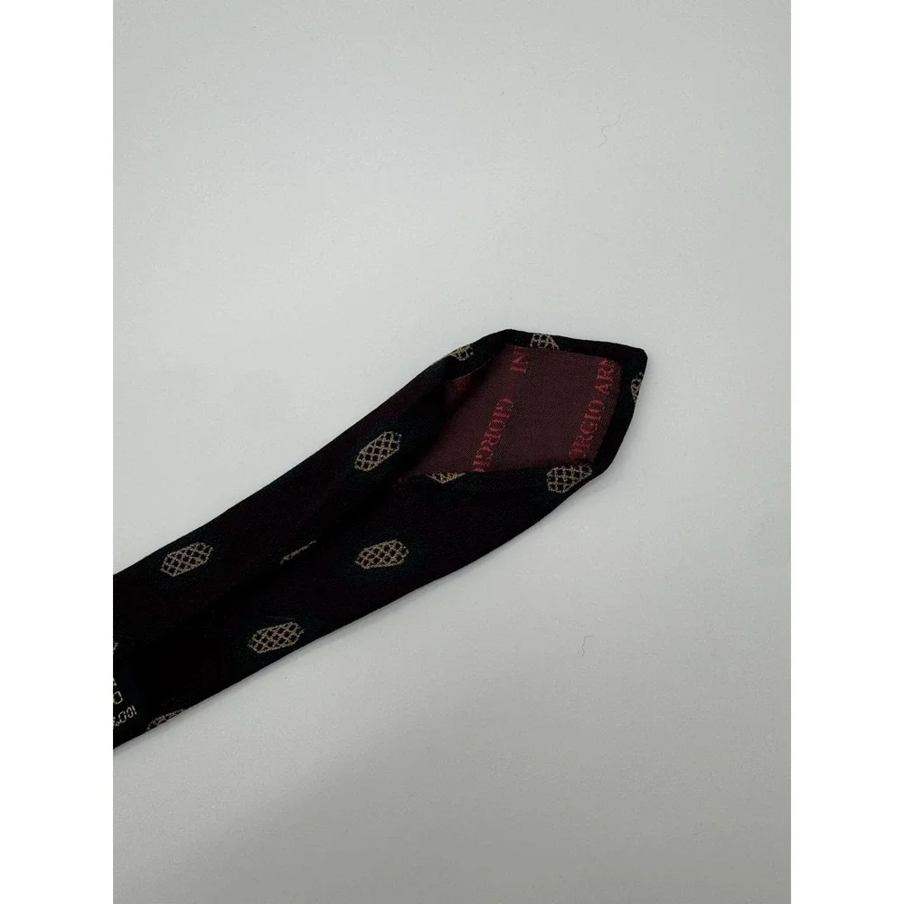 Giorgio Armani‎ Cravatte Silk Tie Brown Geometric Medallion Italy Designer